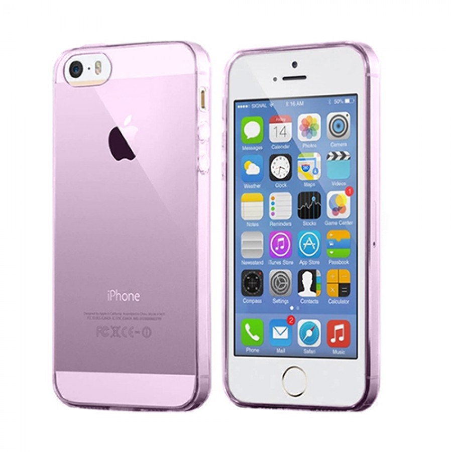 iPhone 5/5s Kılıf Soft Silikon Şeffaf-Pembe Arka Kapak