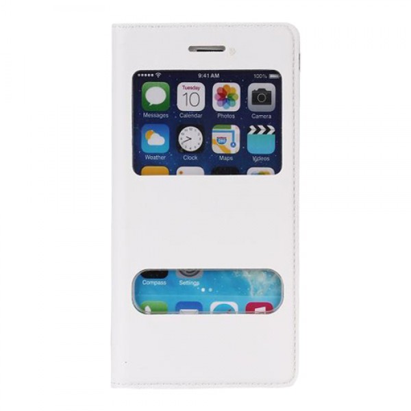 iPhone 6 / 6s S View Deri Dikişli Çift Pencereli Kılıf Beyaz…