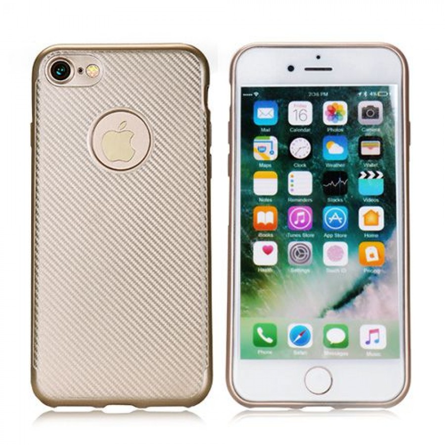 iPhone 7-8 Premium Striped Silikon Arka Kapak Gold