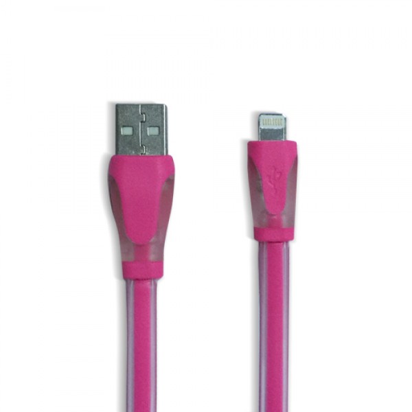 iPhone Lightning Led Işıklı Şeffaf USB Kablo Pembe…