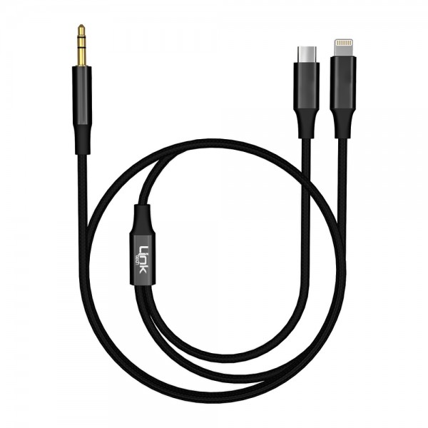 LinkTech A204 Type-C + Lightning - 3.5mm AUX Kablo 1.20mt Siyah…