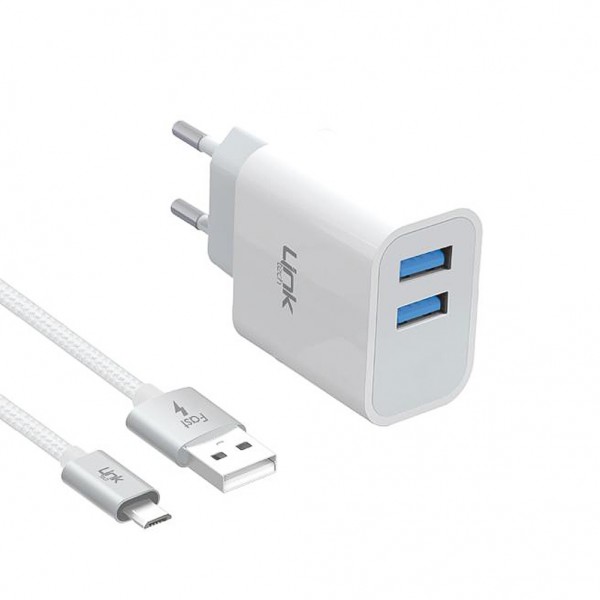 LinkTech C203 Çift USB Çıkışlı Micro USB Kablolu 10W 2.1A Şarj Alet…