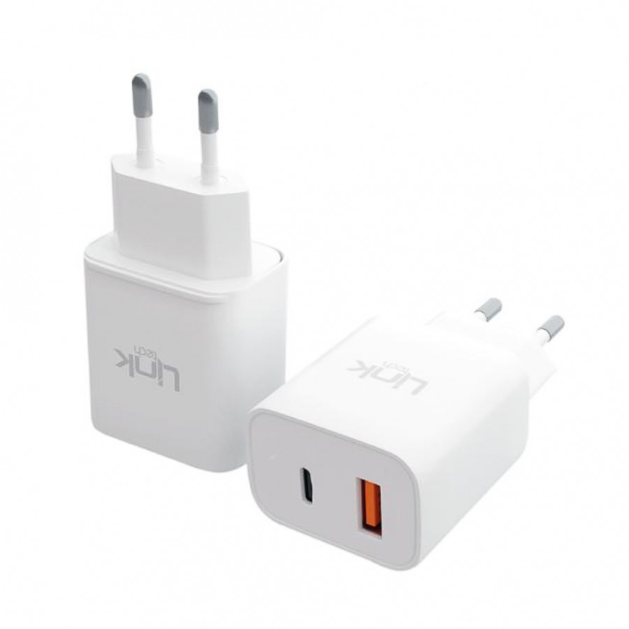LinkTech C209 USB 3.0 + Type-C PD 20W Çıkışlı Şarj Aleti (Başlık) Beyaz