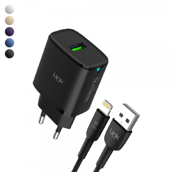 LinkTech C302 12W Auto ID Lightning Kablolu Şarj Aleti Set