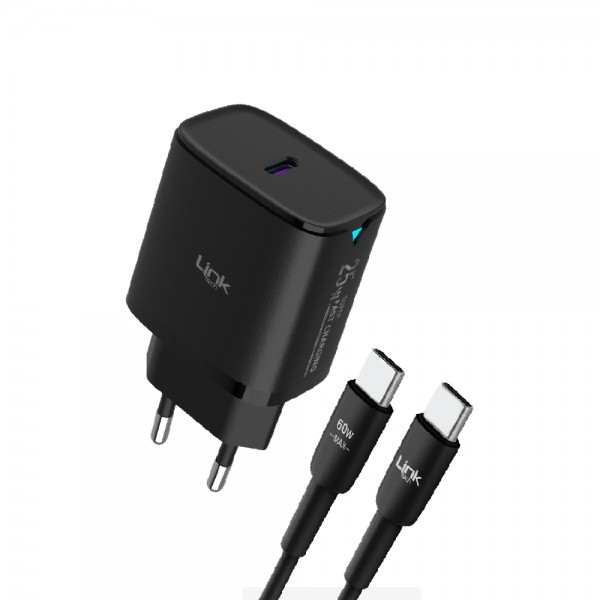 LinkTech C311 25W PD Type-C to Type-C Kablolu Şarj Aleti Set Siyah
