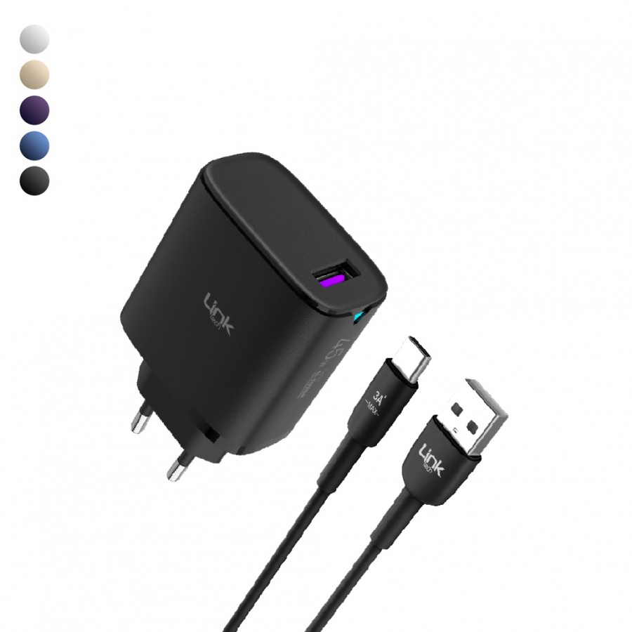 LinkTech C318 45W QC3.0 USB-A to Type-C Kablolu Şarj Aleti Set