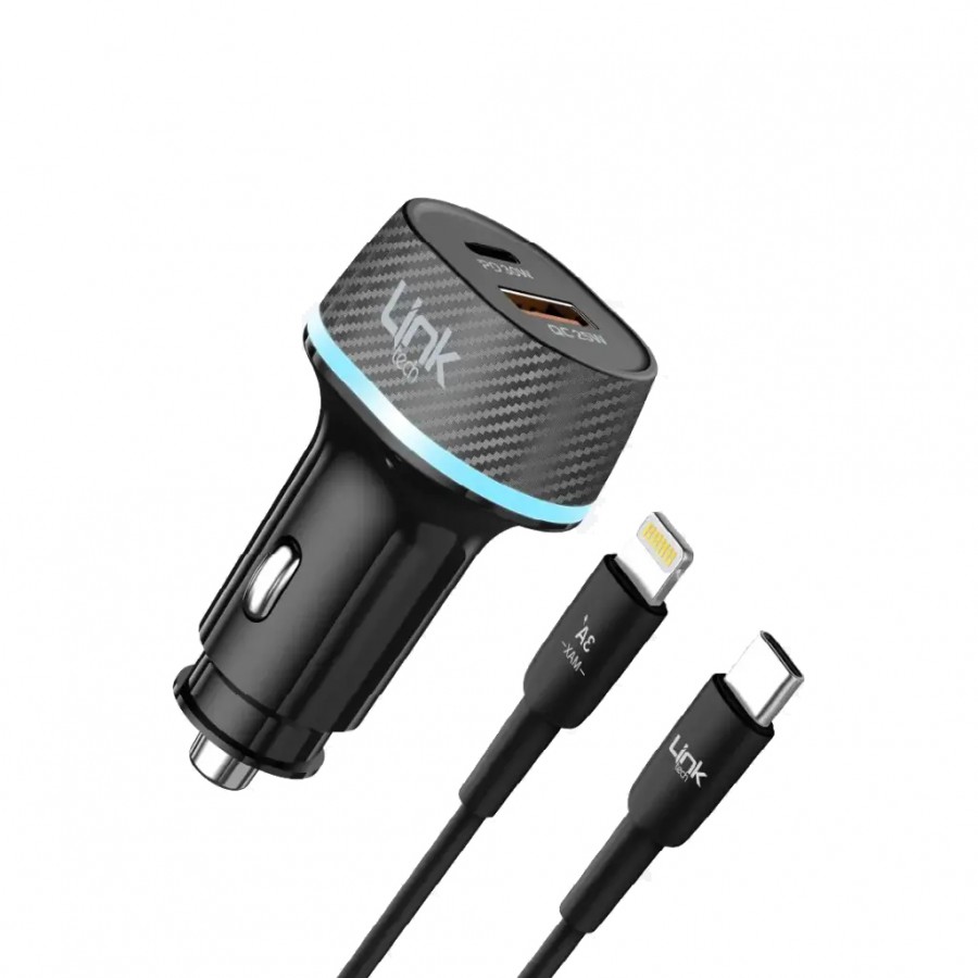 LinkTech C435 55W Dual PD30W + QC25W Araç Şarj Aleti Type-C to Lightning Kablo Set