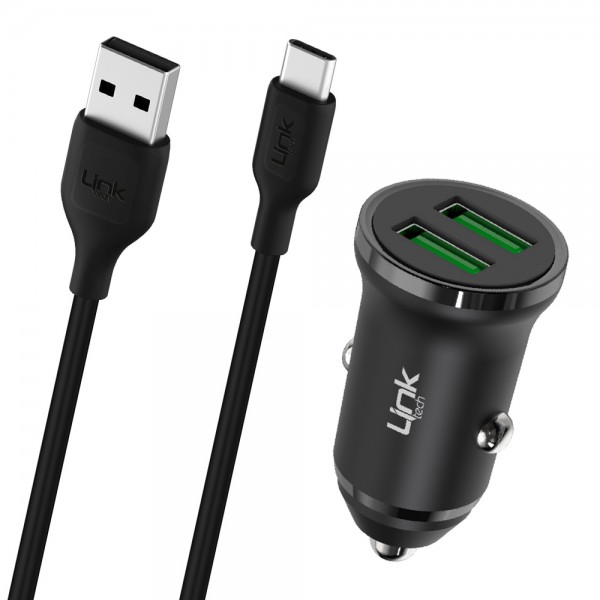 LinkTech C483e 12W 2x USB + Type-C USB Kablo Araç İçi Şarj Aleti S…