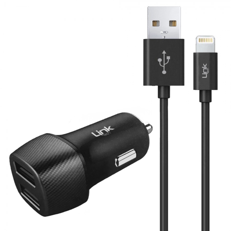 LinkTech C492 Araç Şarj Aleti ve Lightning USB Kablo Set 2.4A 2x USB