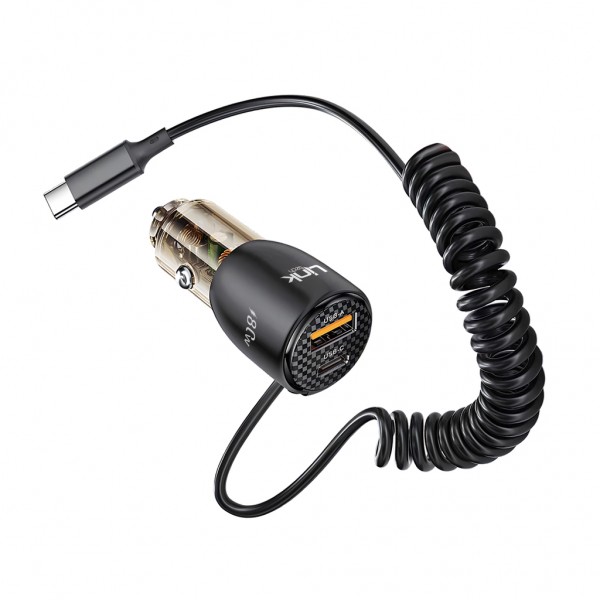 LinkTech C509 80W PD45W Sabit Kablolu + PD + USB-A Şeffaf Araç Şarj Ale…