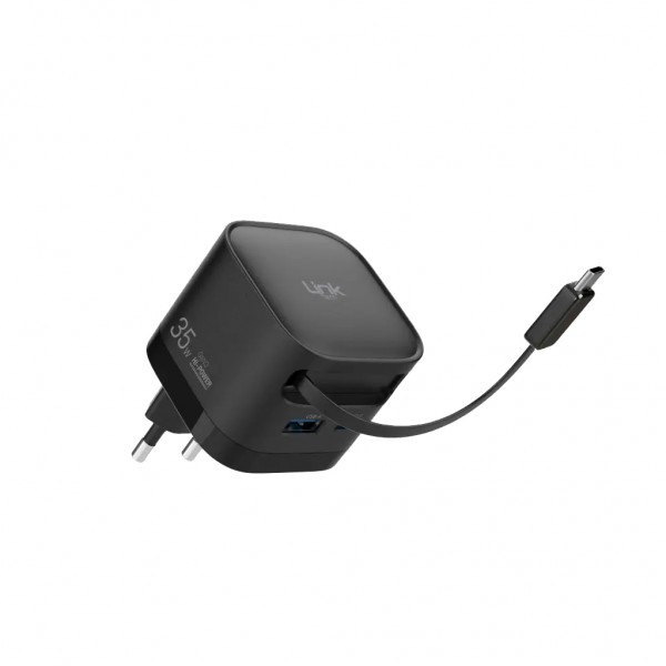 LinkTech G855 Premium 35W QC4.0 GaN USB-A + Type-C Sabit Kablolu Şarj Ale…