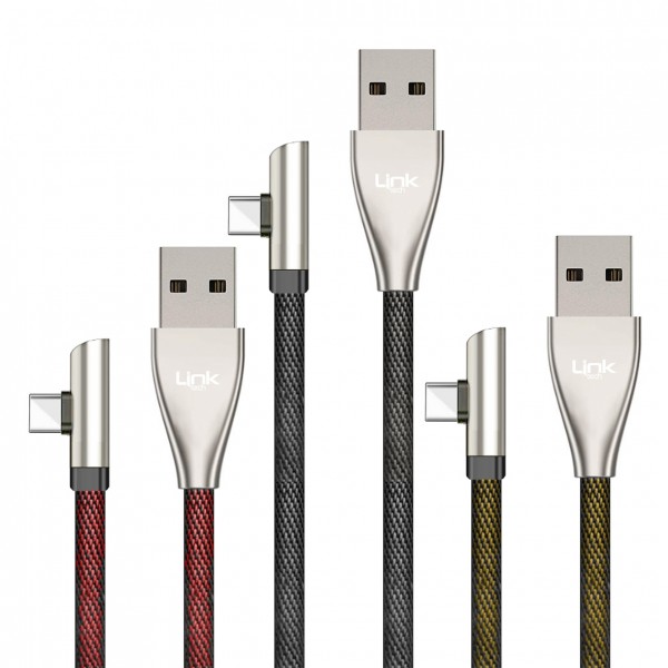 LinkTech K591 Type-C Örgü 90 Derece Ledli 1.2mt USB Şarj ve Data Kablos…