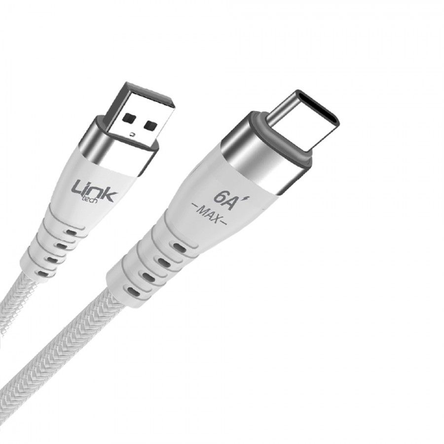 LinkTech K654 USB - Type-C 120W 6A 1mt Örgü Şarj Kablosu Beyaz