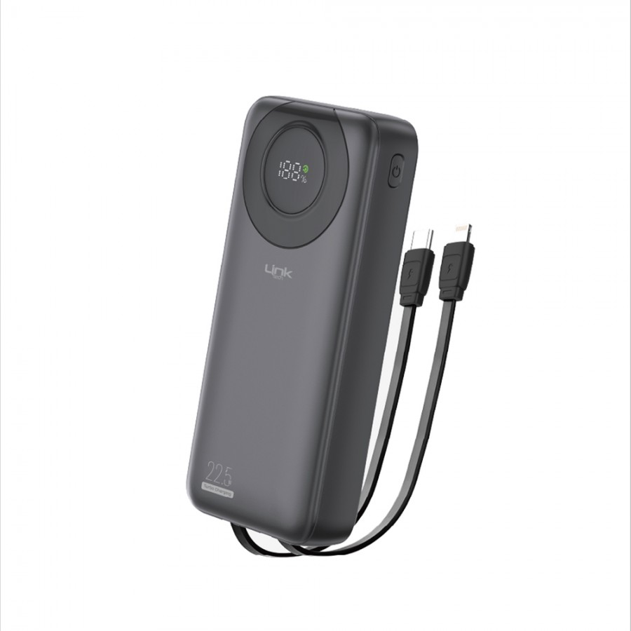 LinkTech P222 20000 mAh 22.5W Led Ekranlı Type-C + Lightning Sabit Kablolu Powerbank