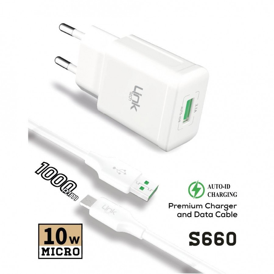 LinkTech S660 Premium 10W 2.1A Micro USB Otomatik Akıllı Şarj Aleti Beyaz