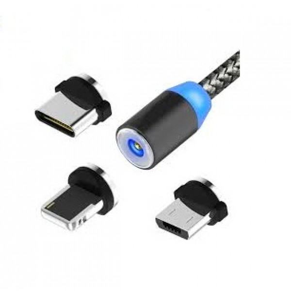 Manyetik Mıknatıslı Şarj Kablosu 3in1 Lightning+Micro+Type-C Siyah Has…