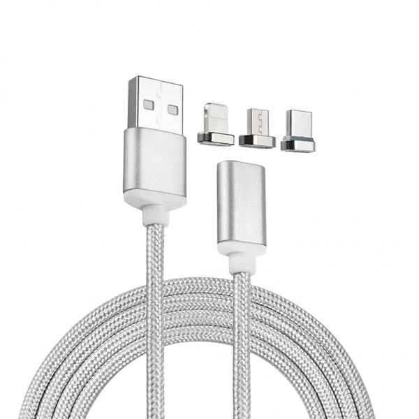 Manyetik Mıknatıslı Şarj Kablosu 3in1 Silver Hasır-Örgü Dayanıklı…