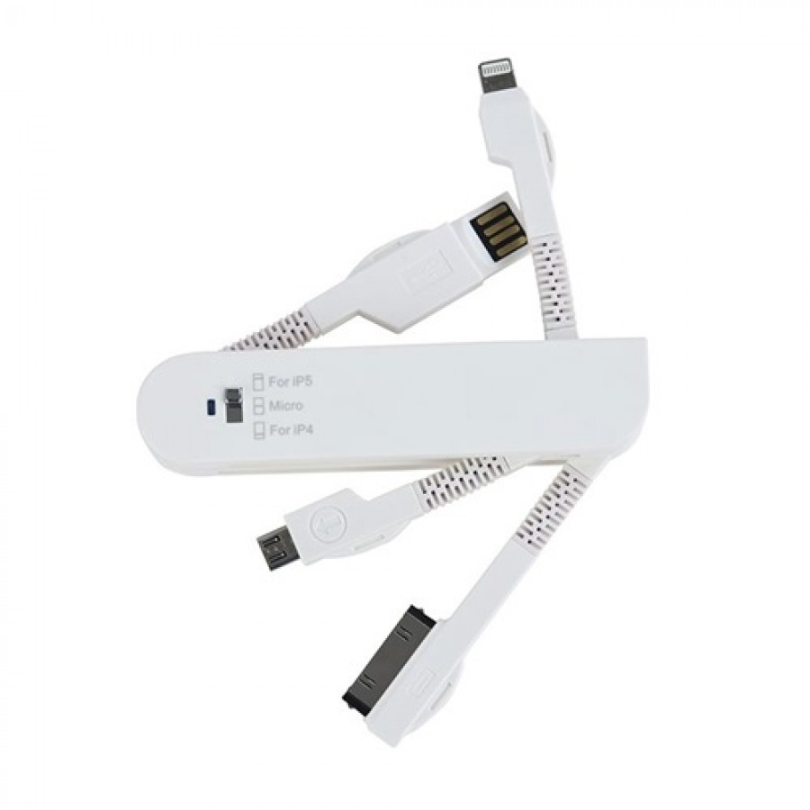 Micro USB - iPhone 4 Lightning USB Data Kablo İsveç Çakısı Modeli Beyaz