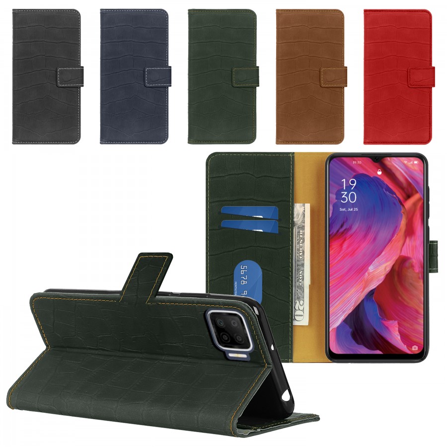 Oppo A73 Kılıf Kroko Desen Kapaklı Cüzdanlı