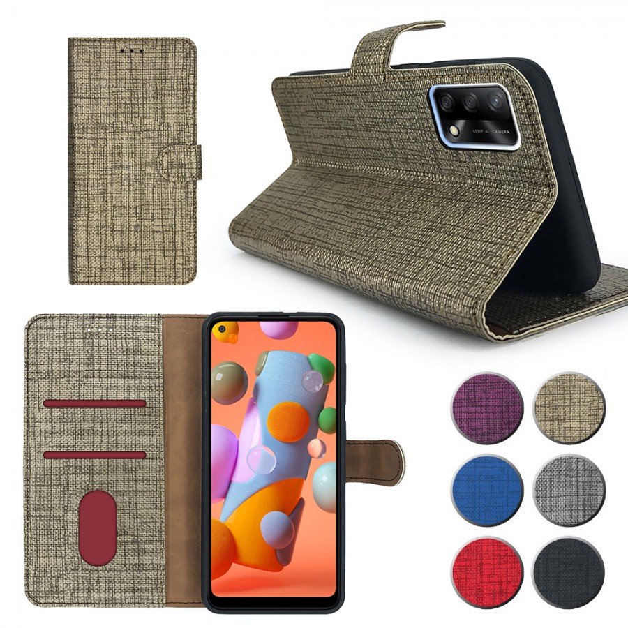 Oppo A74 Kılıf FitCase Fabric Kapaklı Cüzdanlı