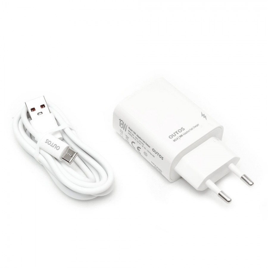 Outos C10S 18W QC3.0 3.1A USB-Type-C Kablolu Turbo Şarj Aleti Set Outos C10S 18W QC3.0 3.1A USB-Type-C Kablolu Turbo Şarj Aleti Set