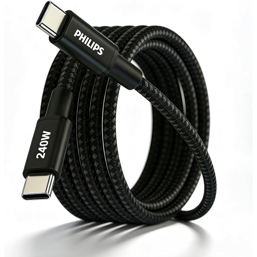 Philips DLC7060C 240W Type-C to Type-C Örgü Şarj Kablosu 2m