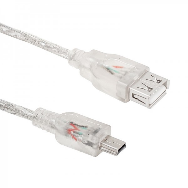 Powermaster 15627 USB 2.0 Şeffaf Mini 5 Pin Erkek-USB Dişi Kablo 1mt…