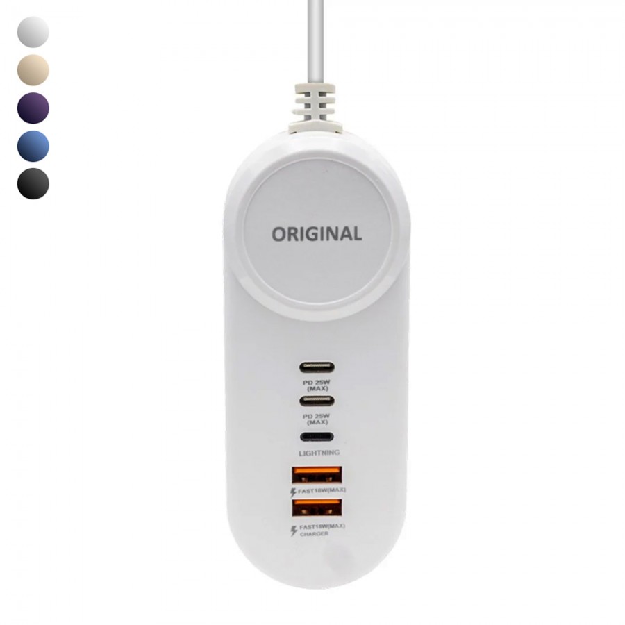 Powermaster PM-20659 25W PD Lightning + 2 Type-C + 2 USB Priz