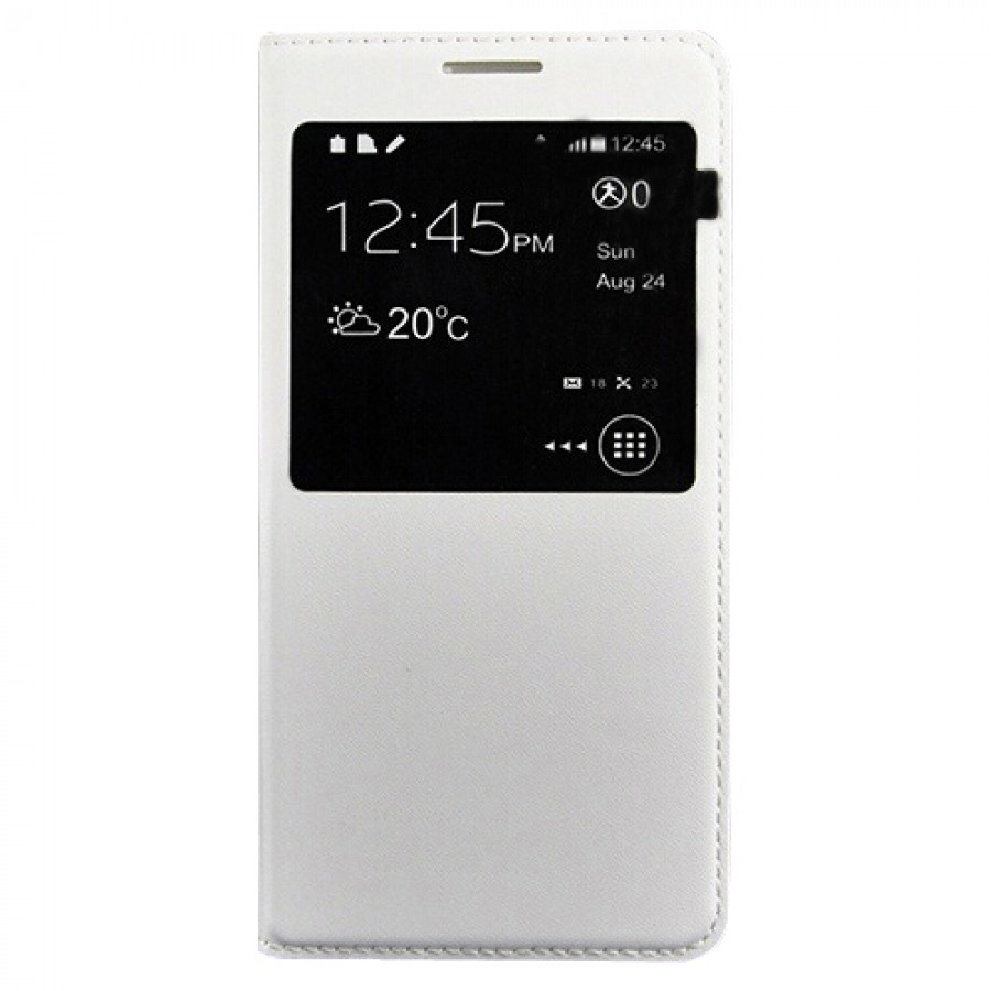 Samsung Alpha G850 S View Dikişli Deri Pencereli Kılıf Beyaz