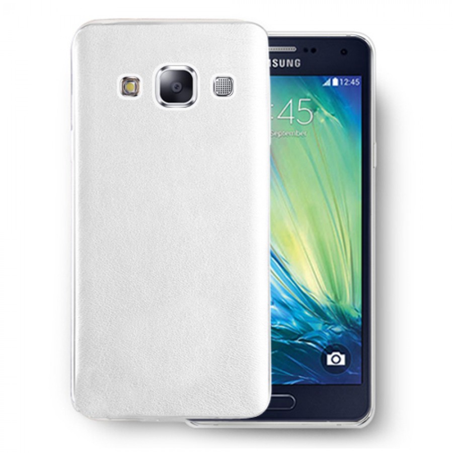 Samsung Galaxy A5 (A500) Kılıf Deri Dokulu Arka Kapak Beyaz