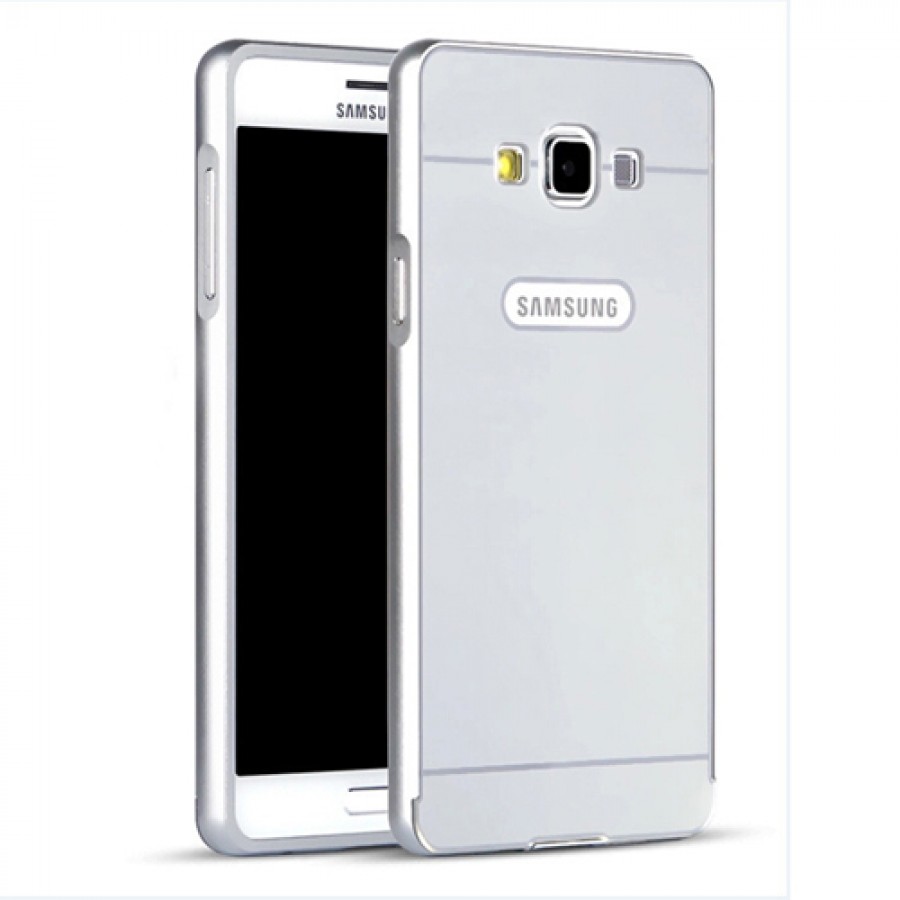 Samsung Galaxy A7 0,7 mm Metal Bumper Arka Koruma Kapaklı Gri