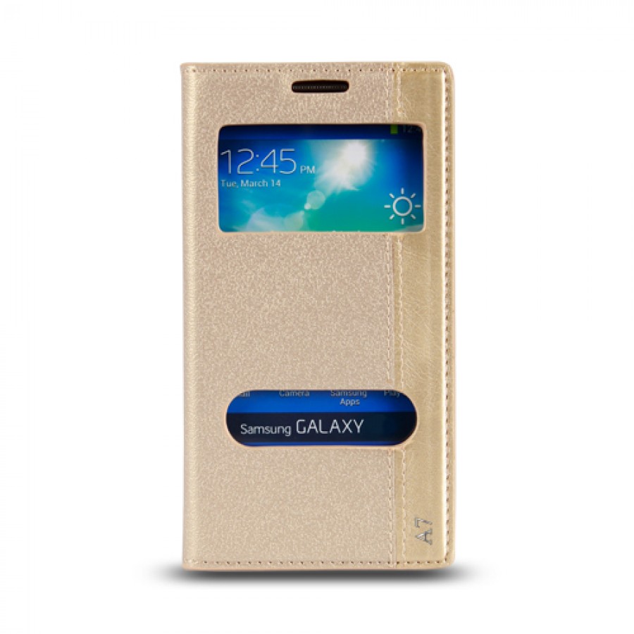 Samsung Galaxy A7 (A700) Gizli Mıknatıslı Pencereli Magnum Kılıf Gold