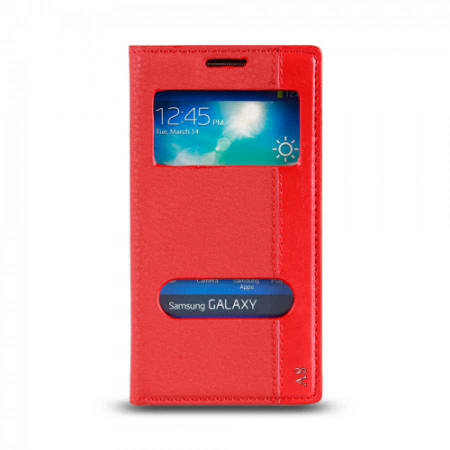 Samsung Galaxy A8 (A800) Gizli Mıknatıslı Pencereli Magnum Kılıf Kırmızı