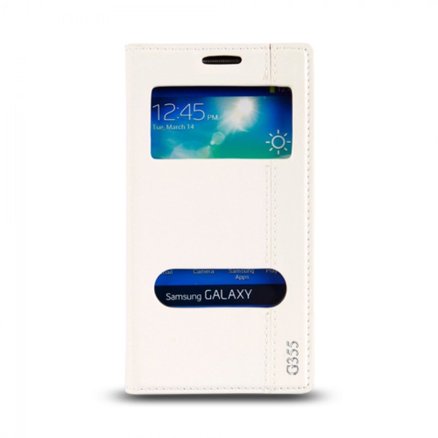 Samsung Galaxy Core 2 (G355) Gizli Mıknatıslı Pencereli Magnum Kılıf Beyaz