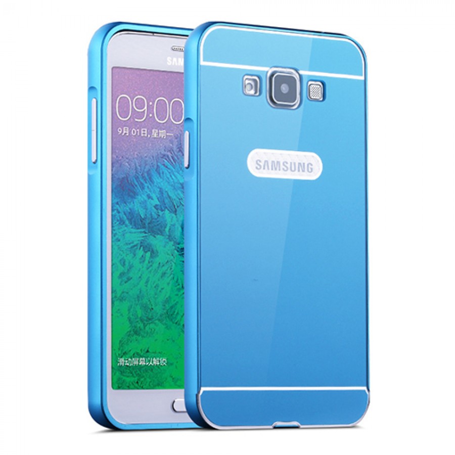 Samsung Galaxy E7 0,7 mm Metal Bumper Arka Koruma Kapaklı Mavi