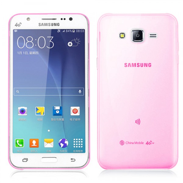 Samsung Galaxy J5 (J500) Kılıf Soft Silikon Şeffaf-Pembe Arka …