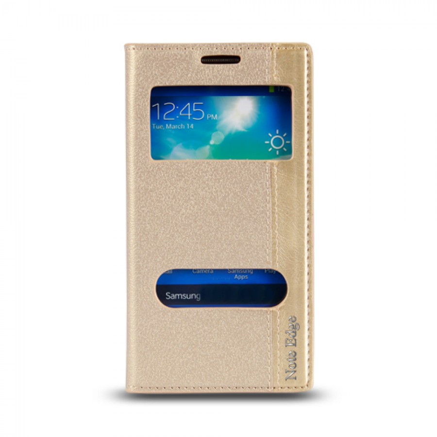 Samsung Galaxy Note EDGE (N915) Gizli Mıknatıslı Pencereli Magnum Kılıf Gold