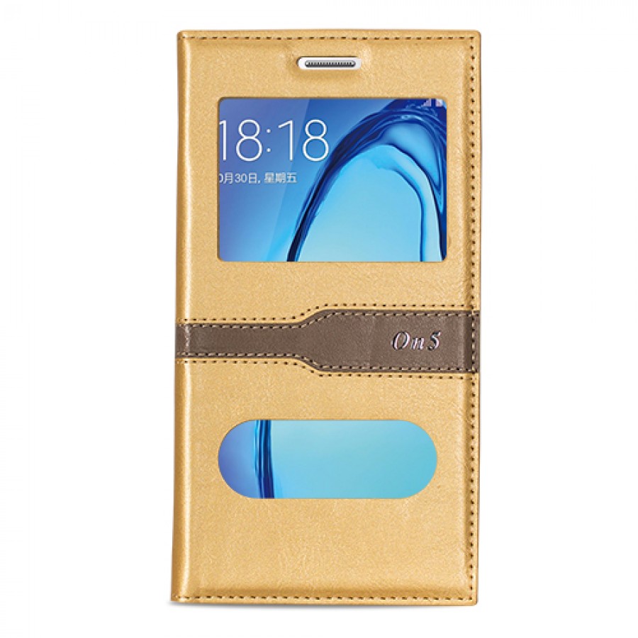 Samsung Galaxy On5 (G5520) Gizli Mıknatıslı Pencereli Magnum Kılıf Gold