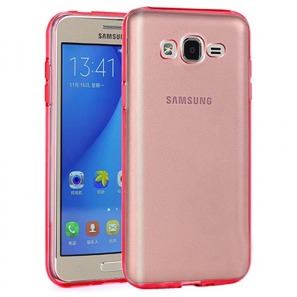 Samsung Galaxy On5 (G5520) Kılıf Soft Silikon Şeffaf-Kırmızı Arka Ka…