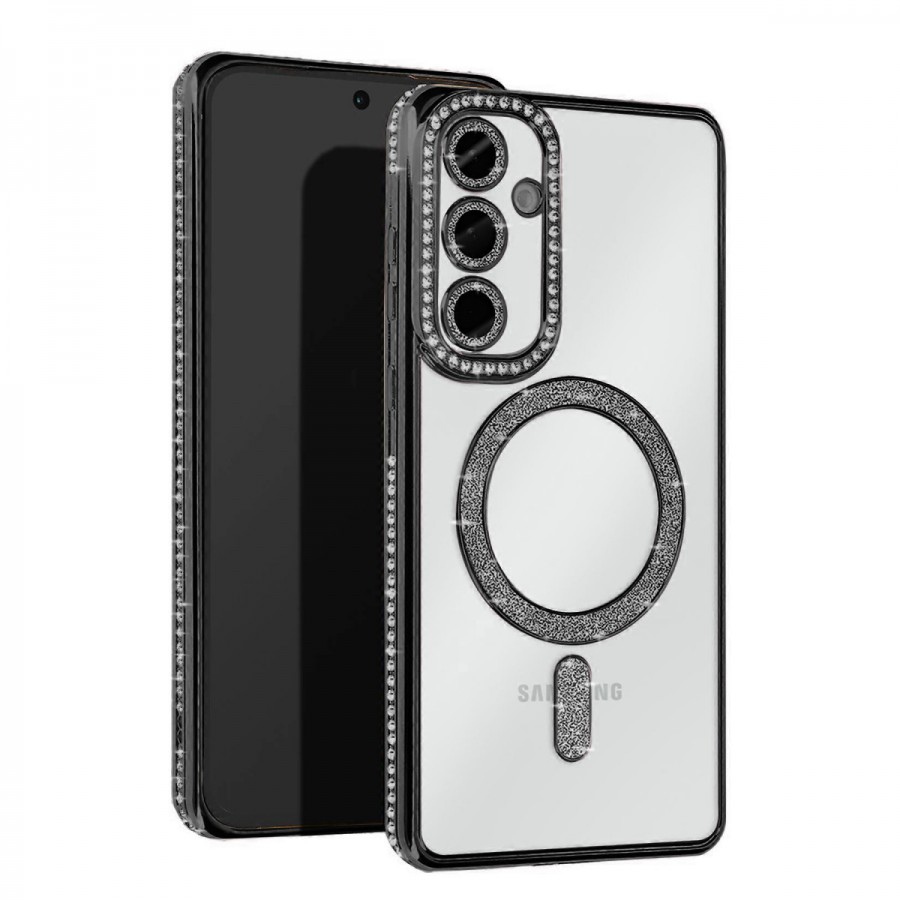 Samsung Galaxy S25 Kılıf Joke Seri Magsafe Özellikli Taşlı Simli Silikon Kapak