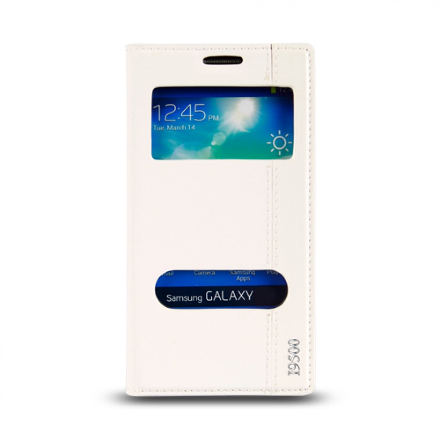 Samsung Galaxy S4 (I9500) Gizli Mıknatıslı Pencereli Magnum Kılıf Beyaz