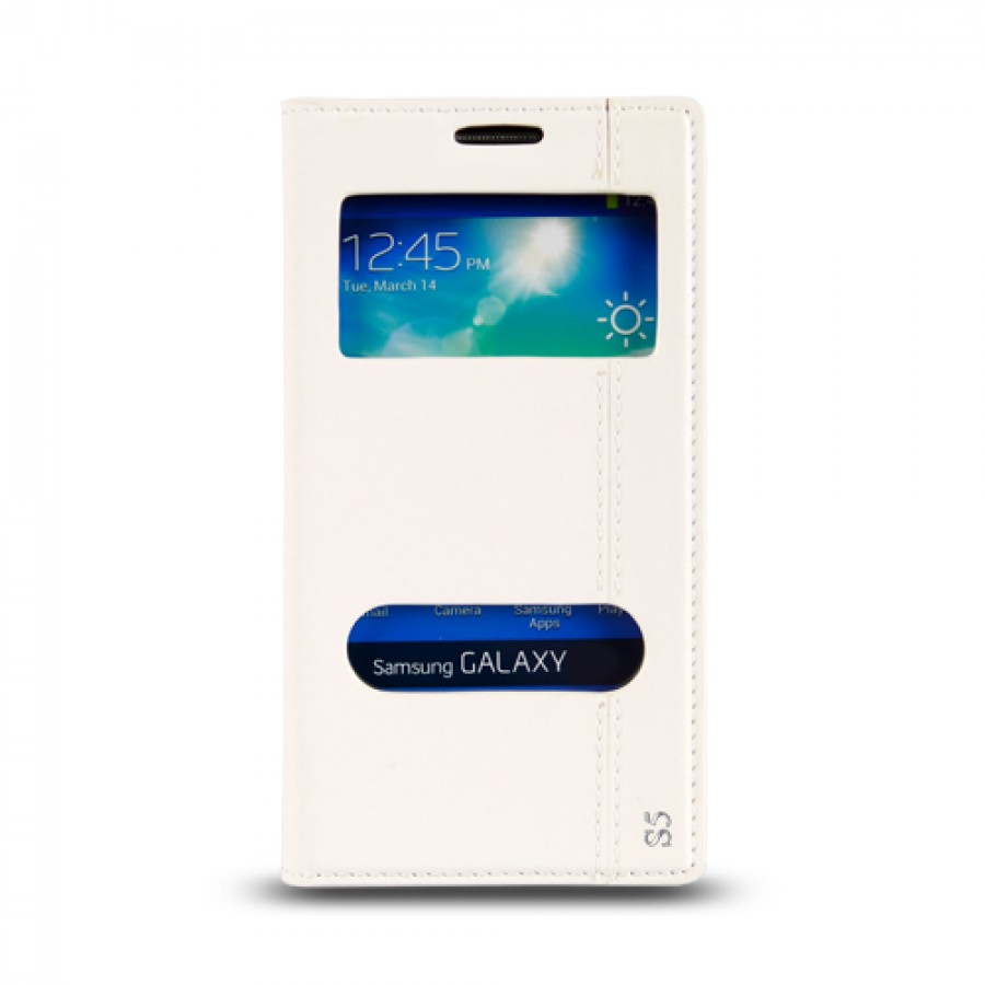 Samsung Galaxy S5 (G900) Gizli Mıknatıslı Pencereli Magnum Kılıf Beyaz