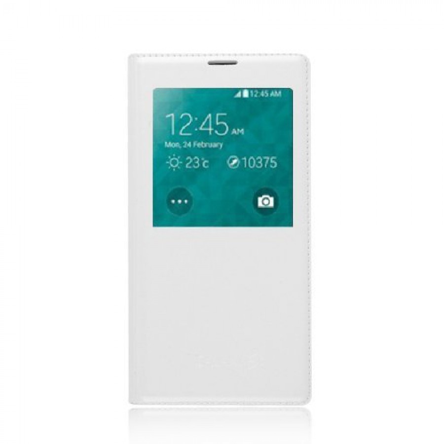 Samsung Galaxy S5 G900FQ S View Dikişli Deri Pencereli Kılıf Beyaz