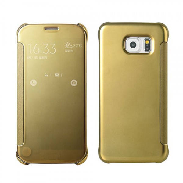 Samsung Galaxy S6 (G920) S View Şeffaf Cover Uyku Modlu Kılıf Gold…