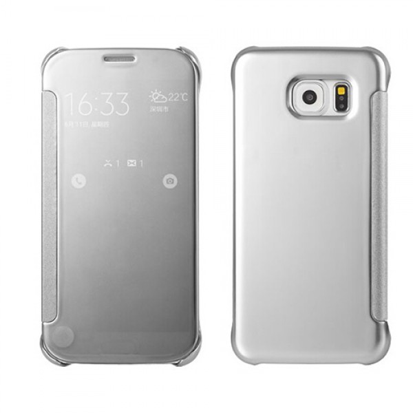 Samsung Galaxy S6 (G920) S View Şeffaf Cover Uyku Modlu Kılıf Silver…