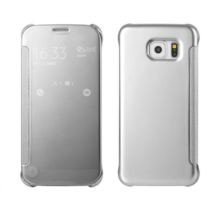 Samsung Galaxy S6 (G920) S View Şeffaf Cover Uyku Modlu Kılıf Silver