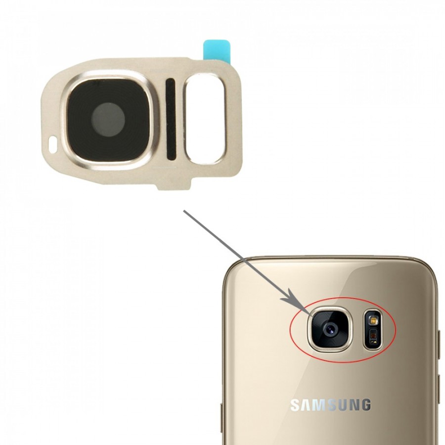 Samsung Galaxy S7 G930 Kamera Lensi Kamera Camı Çerçeveli - Gold