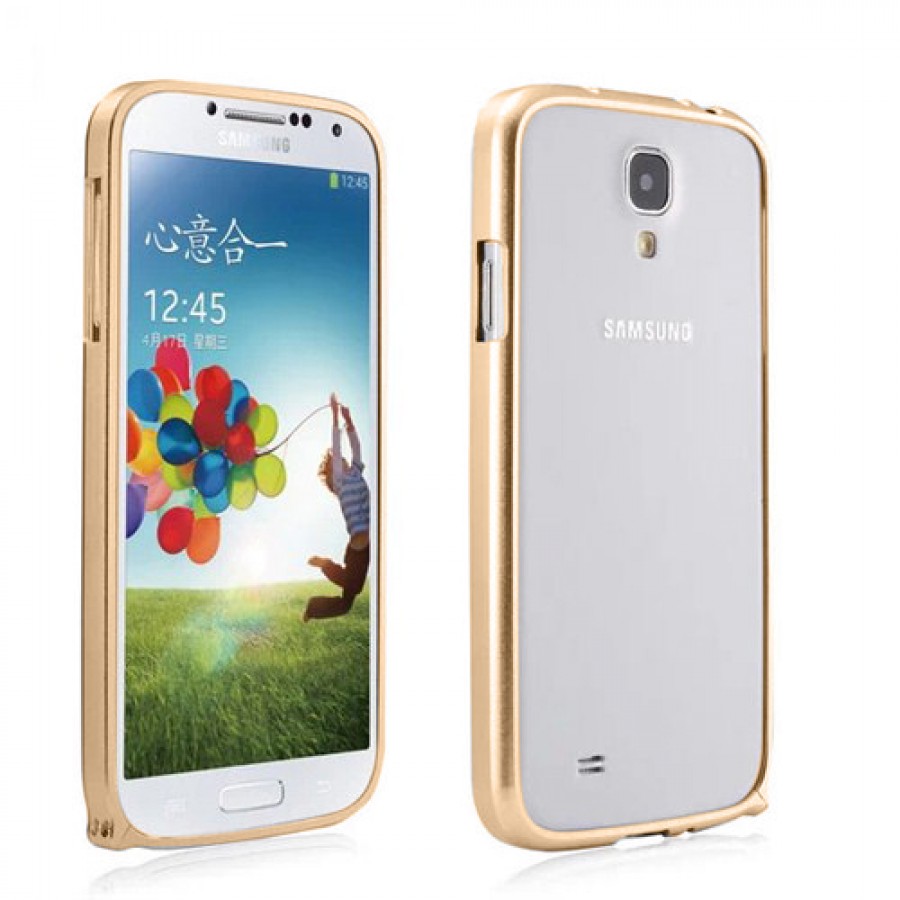 Samsung I9500 S4 0,7 mm Metal Bumper Çerçeve Kılıf Gold