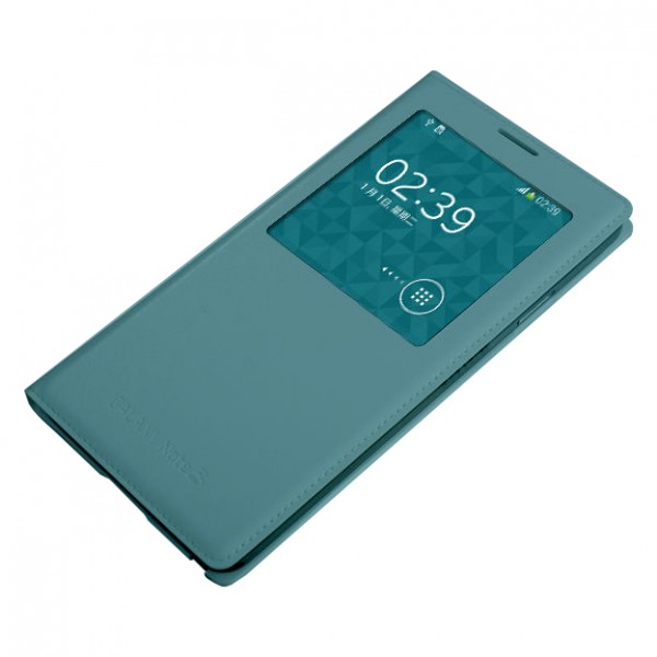 Samsung N9000 Note 3 S View Dikişli Deri Pencereli Kılıf İnci Mavi…