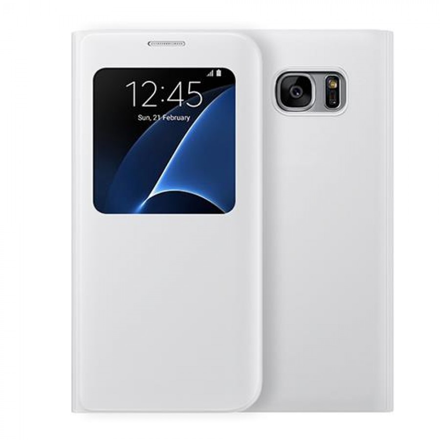 Samsung S7 Yan Kapaklı Flip Wallet Kılıf Beyaz